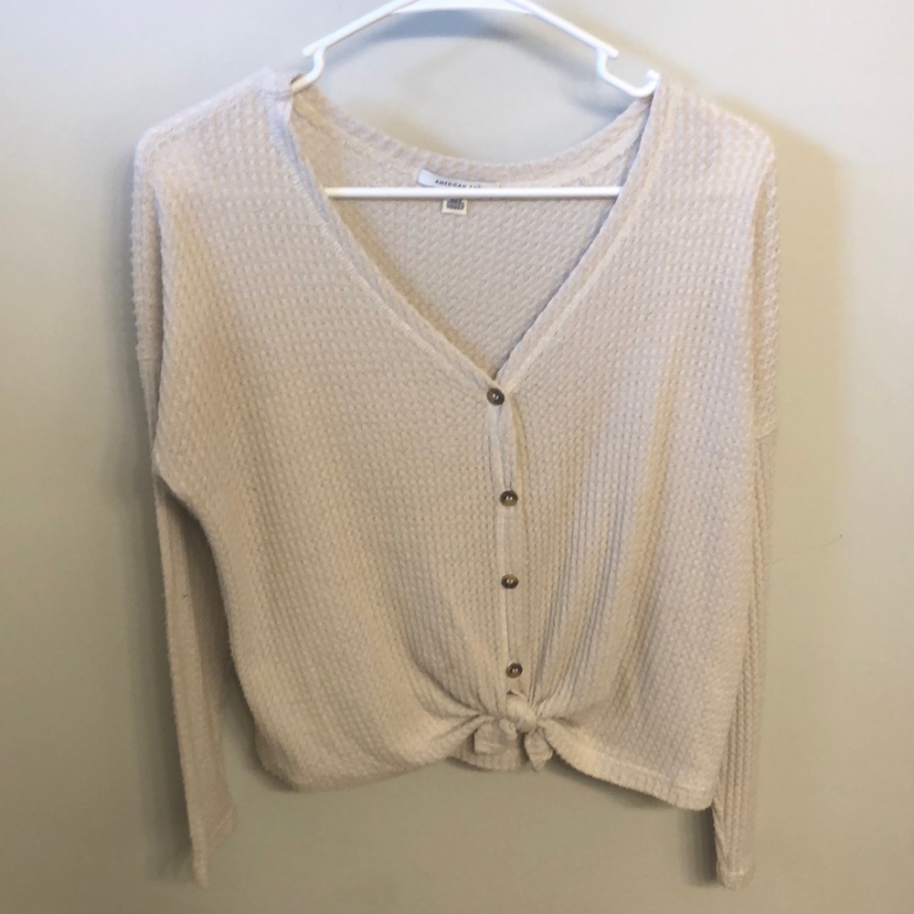 Button-up waffle American eagle top
